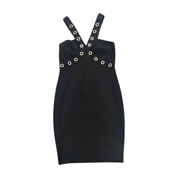 Charlotte Russe Dresses & Skirts - Charlotte Russe Dress Small Black Pencil V-Neck Strappy Studded Halter Bodycon